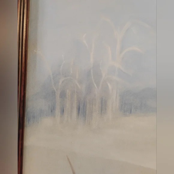 Rustic Winter Landscape Art with Brown Fence By Ginny Hamlin 1987 - Picture 14 of 14